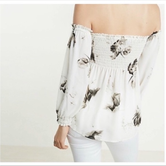 Express Off the Shoulder Floral Smocked Long Sleeve Top - Picture 2 of 5
